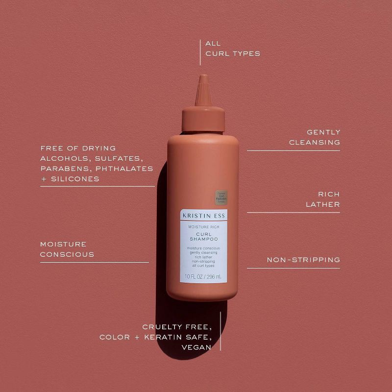 slide 3 of 7, Kristin Ess Moisture Rich Curl Shampoo for All Curls 2A-4C Curly + Wavy + Frizzy Hair - Sulfate, Paraben + Silicone Free - 10 fl oz, 10 fl oz