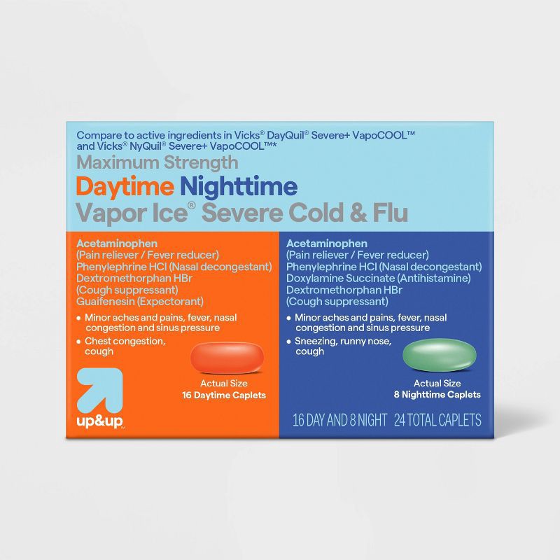 slide 1 of 8, Acetaminophen Day/Night Time Vapour Ice Cold and Flu Relief Caplets - 24ct - up&up™, 24 ct