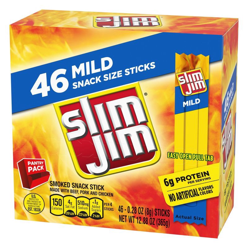 slide 2 of 5, Slim Jim Mild Smoked Snack Size Sticks – 12.88oz/46ct, 12.88 oz, 46 ct