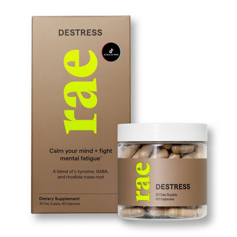 slide 1 of 4, Rae Destress Dietary Supplement Vegan Capsules for Stress Relief - 60ct, 60 ct