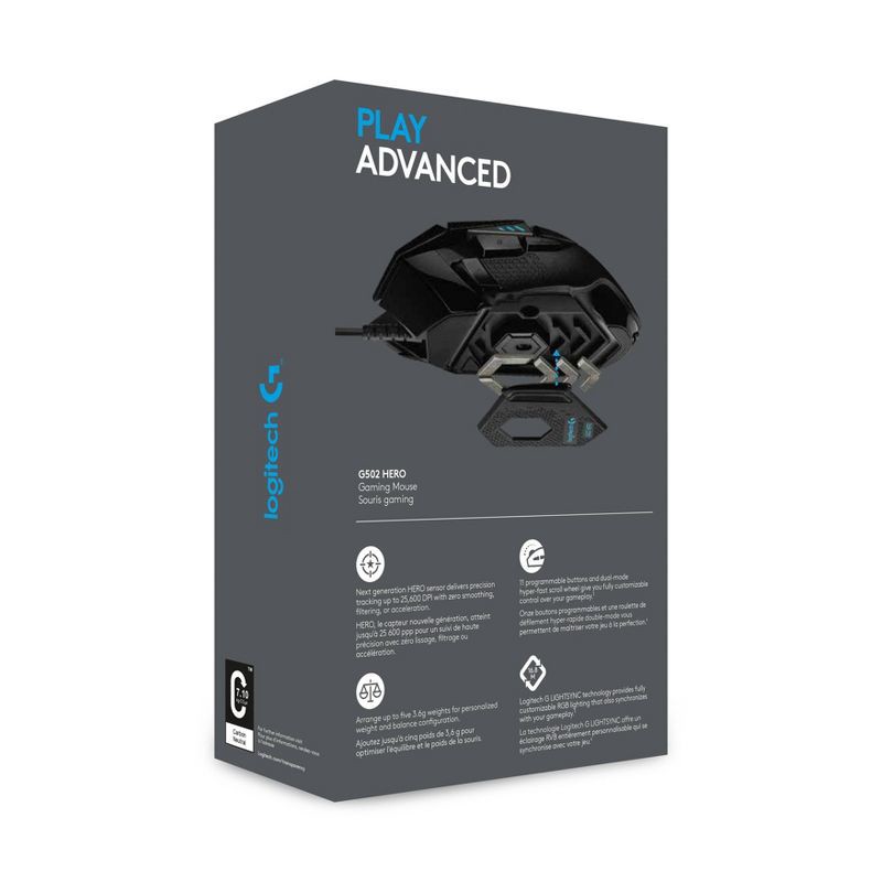slide 6 of 7, Logitech G502 HERO Wired Gaming Mouse: USB Connection for Windows & macOS Compatibility, 1 ct