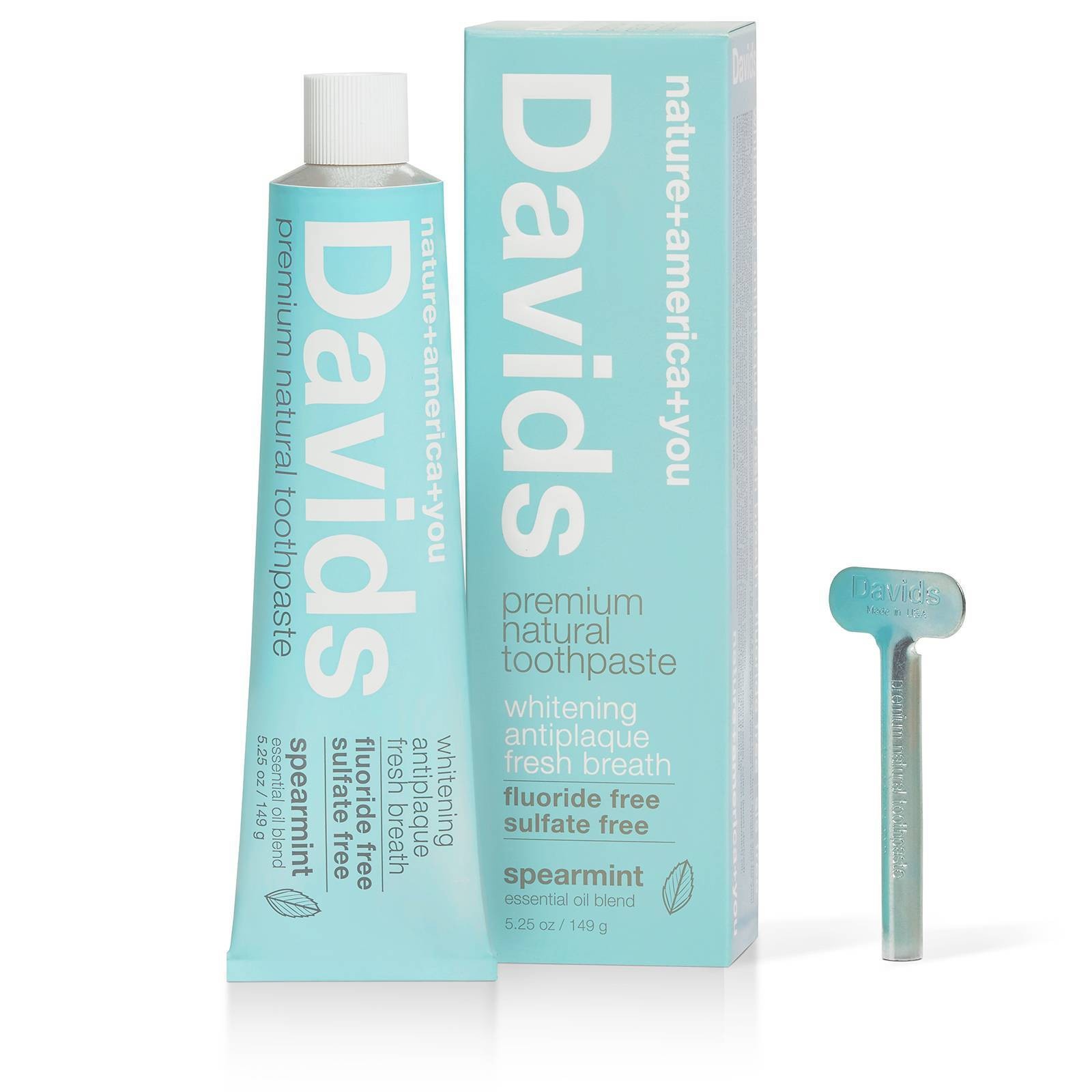 slide 1 of 7, Davids Antiplaque & Whitening Premium Natural Toothpaste Fluoride Free Spearmint, 5.25 oz