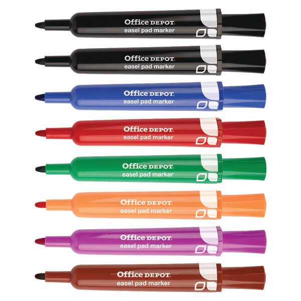 slide 1 of 8, Office Depot Easel Pad Markers, 100% Recycled, Assorted, Pack Of 8, 8 ct