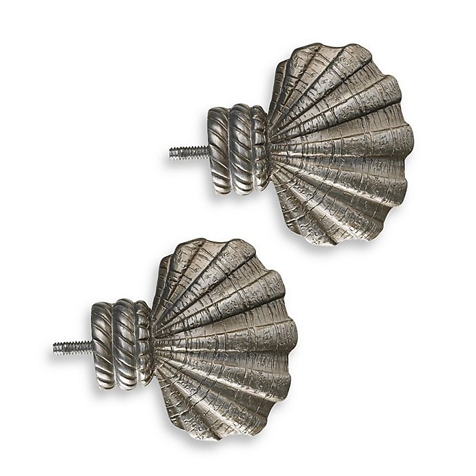 slide 1 of 1, Cambria Complete Brushed Nickel Shell Finials, 2 ct