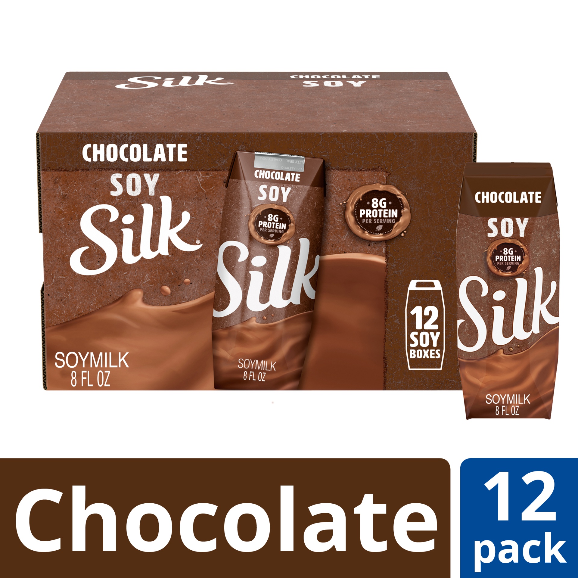 slide 1 of 7, Silk Shelf-Stable Chocolate Soy Milk Singles, 8 fl oz