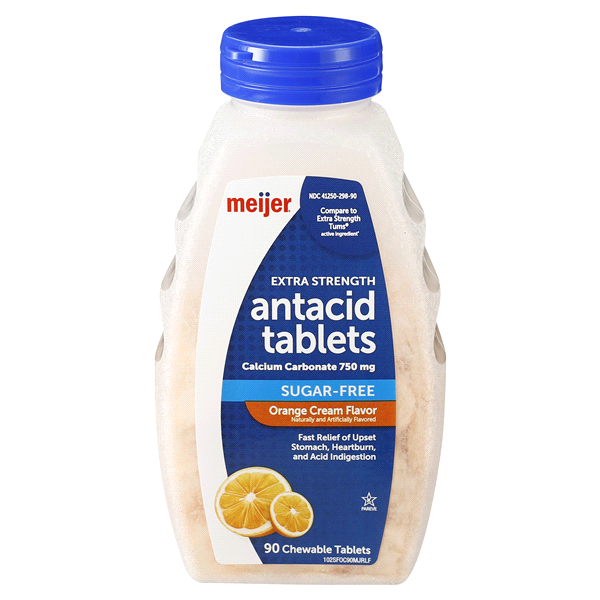 slide 1 of 1, Meijer Extra Strength Antacid Tablets Orange Cream Flavor, 90 ct