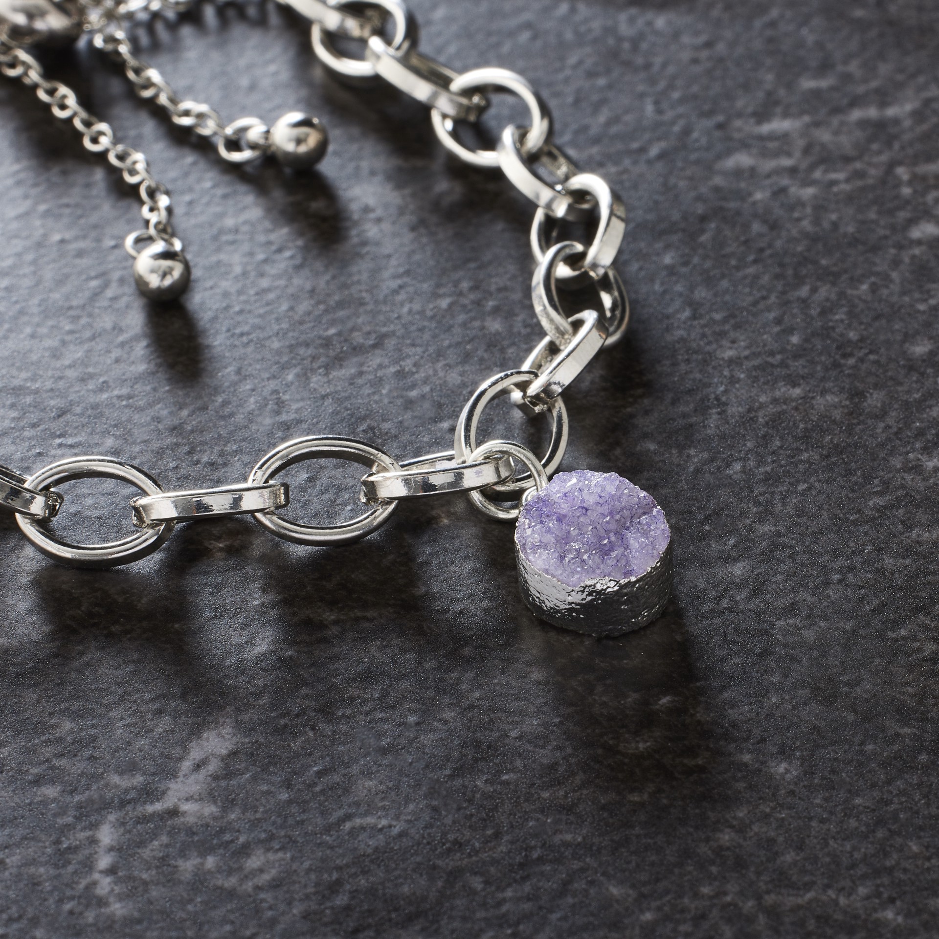 slide 3 of 3, Round Violet Dyed Quartz Charm By Bead Landing, 10 mm charm diameter