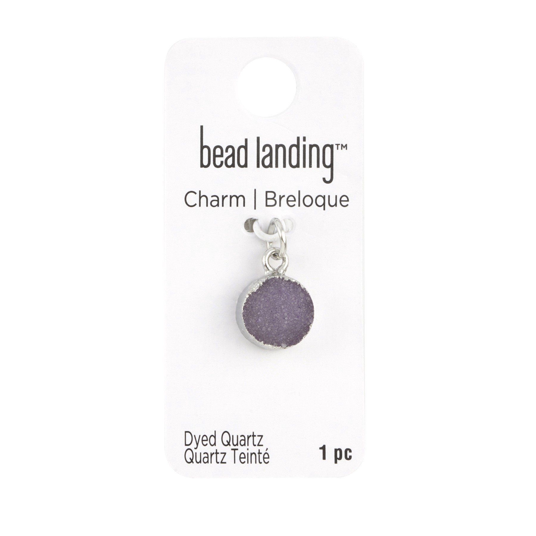 slide 2 of 3, Round Violet Dyed Quartz Charm By Bead Landing, 10 mm charm diameter