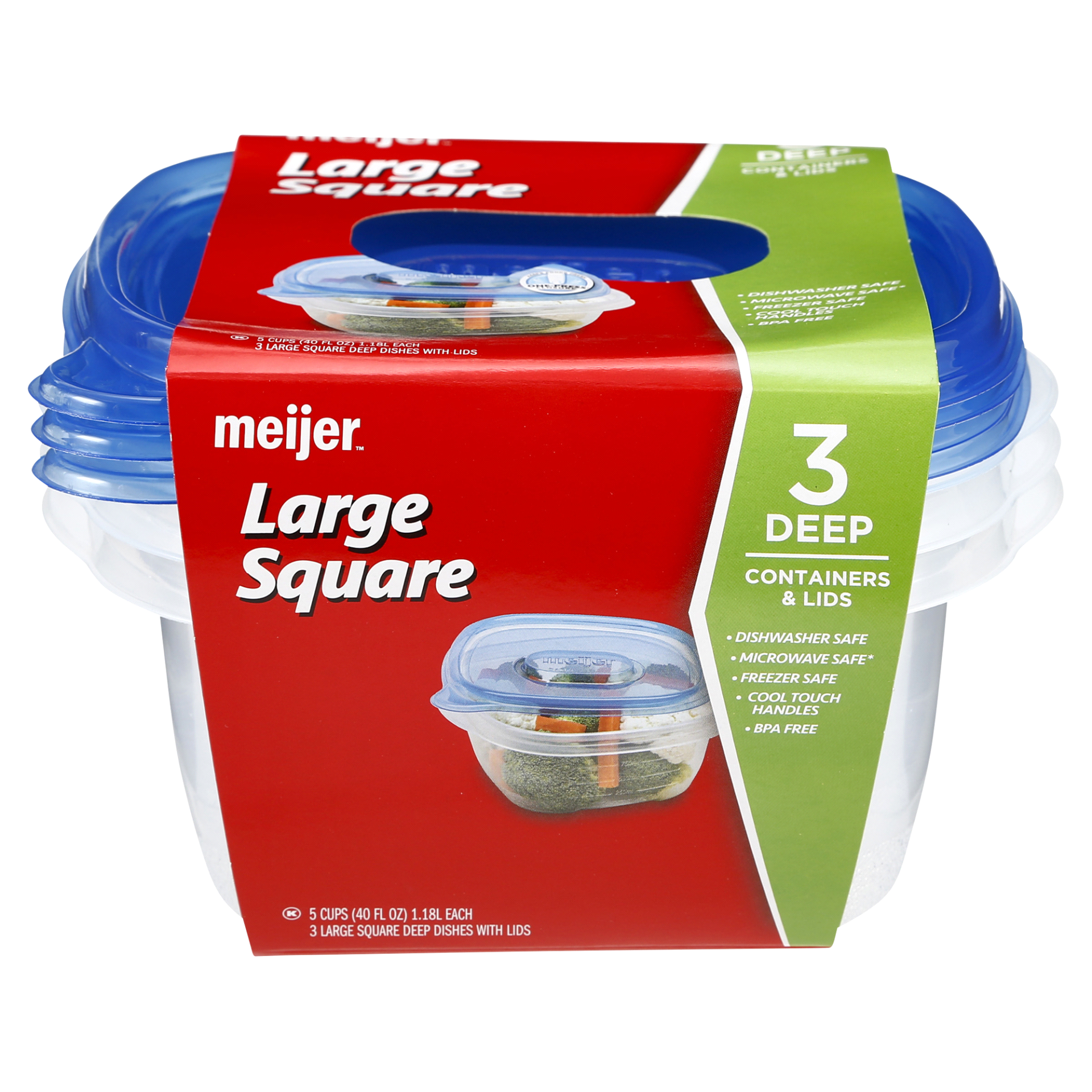 slide 1 of 1, Meijer Large Square Containers With Lids, 3 ct