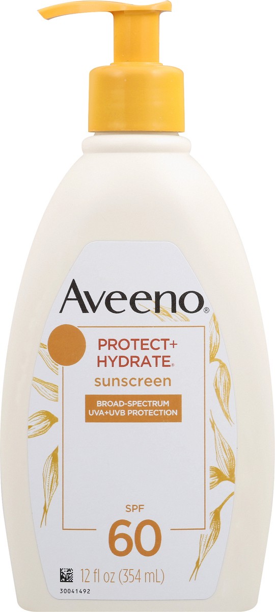 slide 6 of 6, Aveeno Protect + Hydrate Moisturizing Body Sunscreen Lotion with Broad Spectrum SPF 60 & Prebiotic Oat, Weightless, Paraben-Free, Oil-Free & Oxybenzone-Free, Pump Bottle, 12.0 fl. oz, 12 fl oz