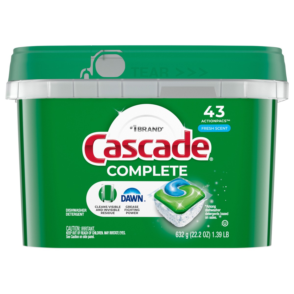 slide 2 of 2, Cascade Complete Dishwasher Pods, Dishwasher Detergent, Dish Detergent Tabs Tablets, Fresh, 43 Count, 43 ct