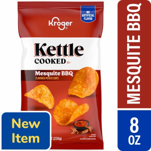 slide 1 of 1, Kroger® Kettle Cooked Mesquite BBQ Flavored Potato Chips, 8 oz