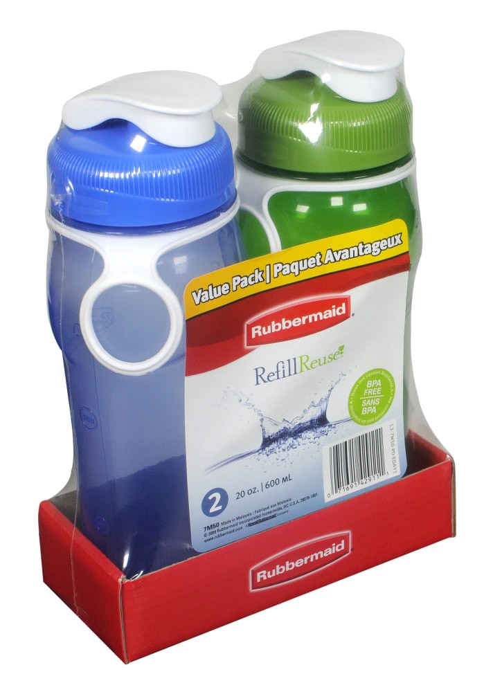 slide 1 of 4, Rubbermaid Lawn Green and Marina Blue Refill Reuse Chug Water Bottles, 2 ct; 20 oz
