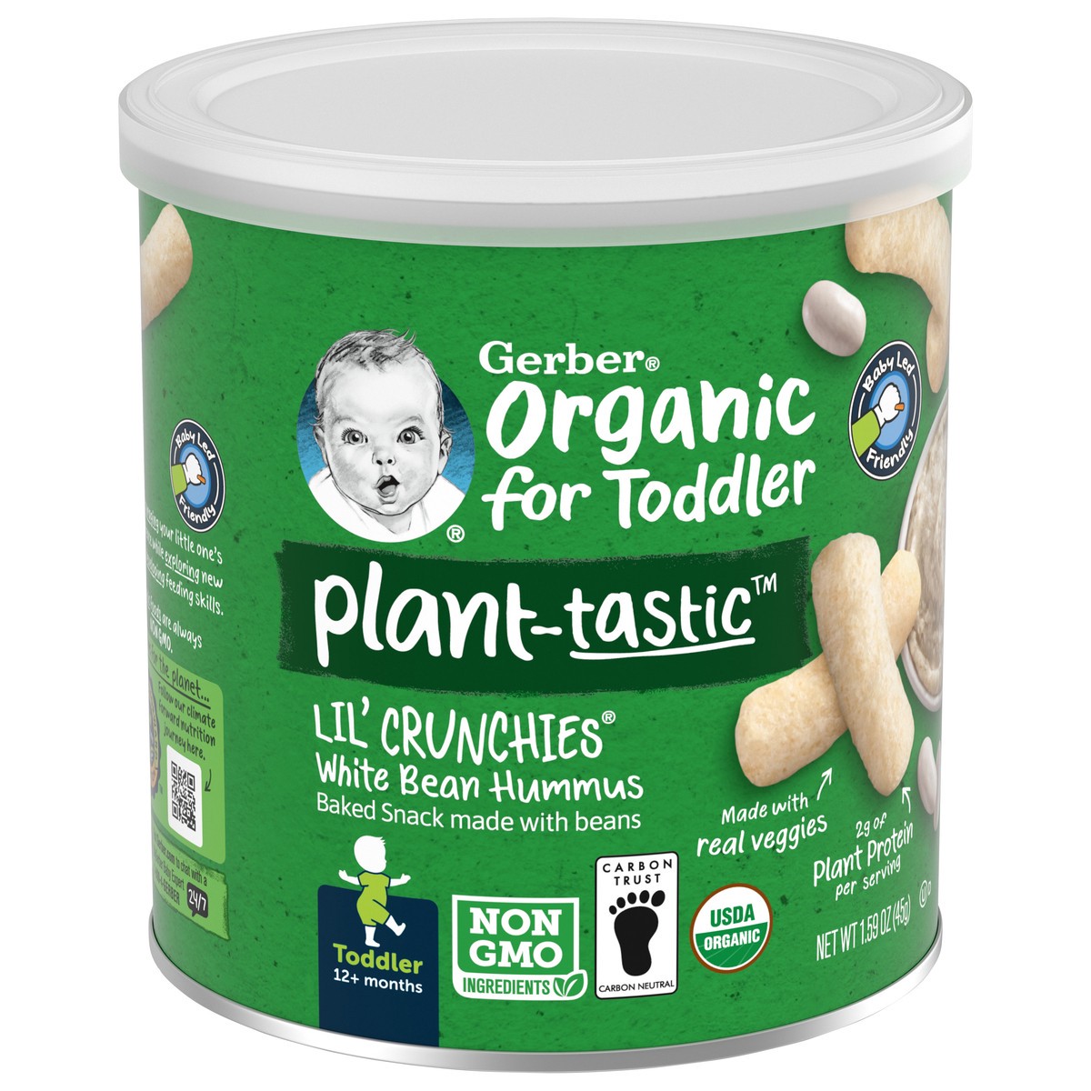 slide 2 of 8, Gerber Organic Baby Food, Toddler, Plant-tastic, Lil Crunchies, White Bean Hummus, 1.59 oz, 1.59 oz
