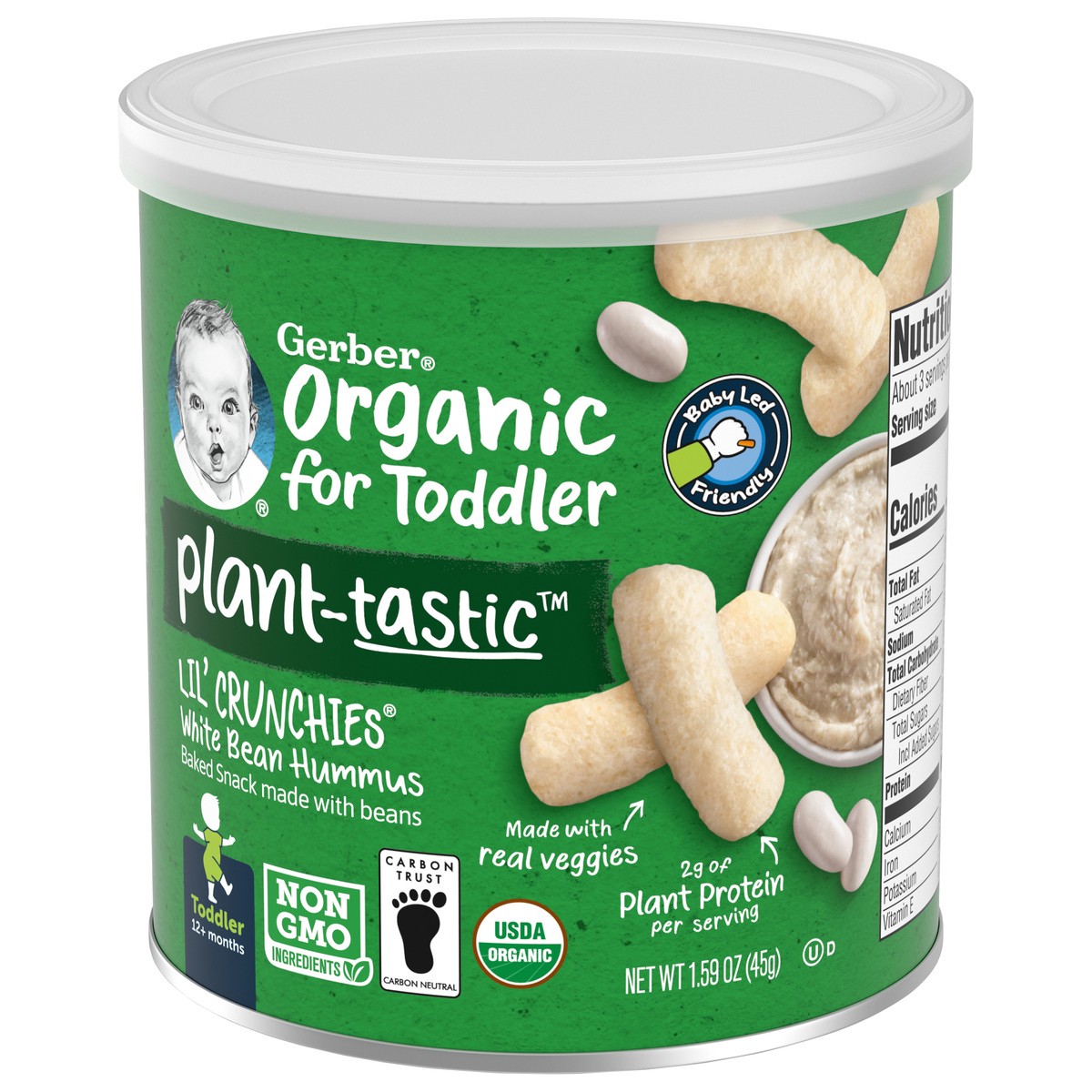 slide 3 of 8, Gerber Organic Baby Food, Toddler, Plant-tastic, Lil Crunchies, White Bean Hummus, 1.59 oz, 1.59 oz