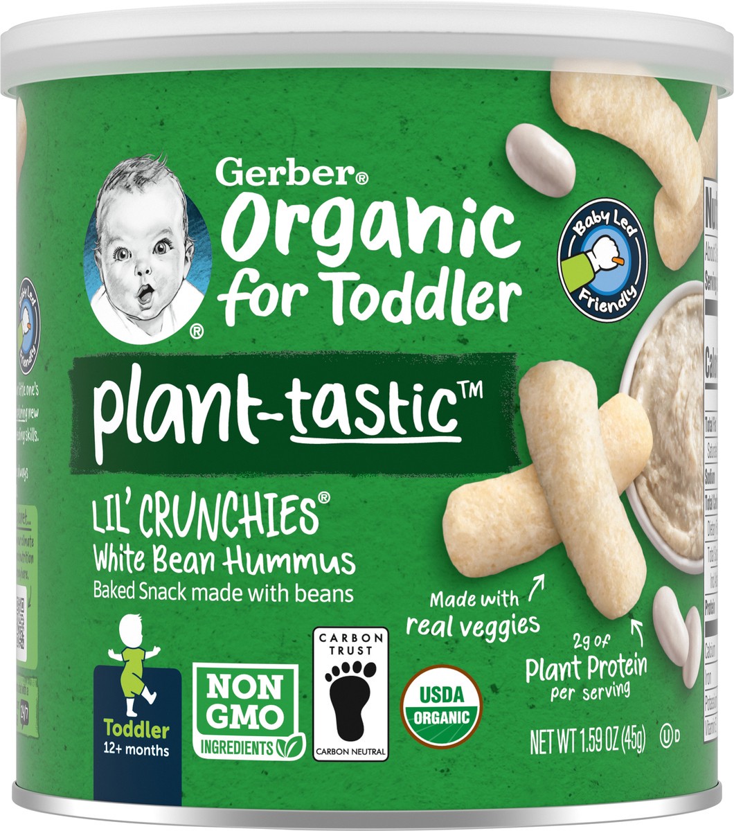 slide 1 of 8, Gerber Organic Baby Food, Toddler, Plant-tastic, Lil Crunchies, White Bean Hummus, 1.59 oz, 1.59 oz