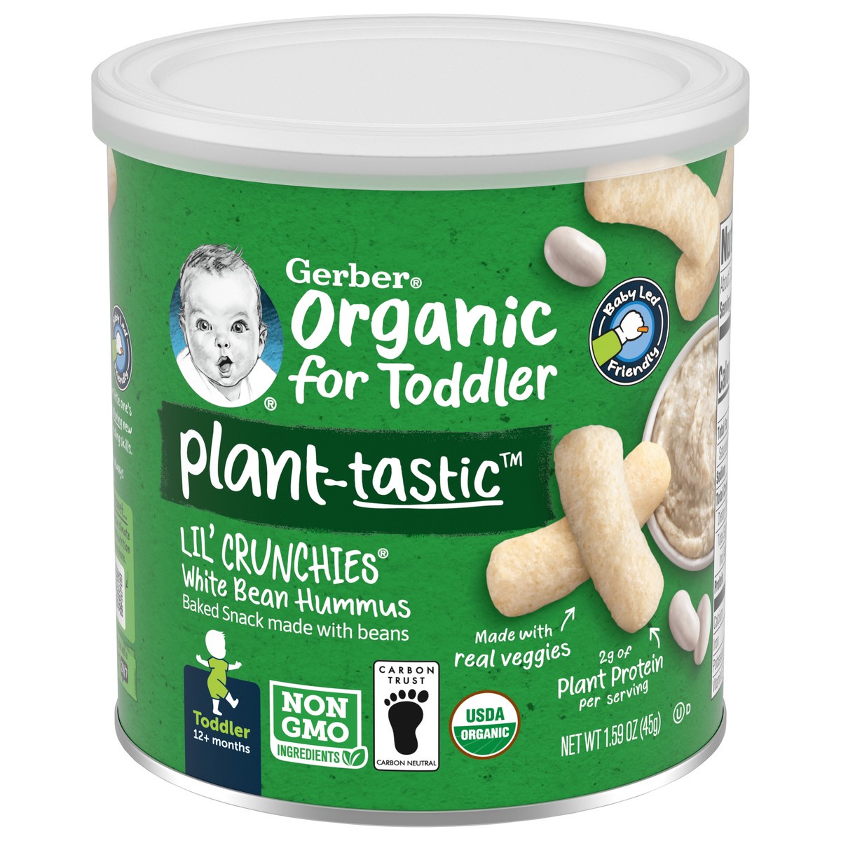 slide 1 of 8, Gerber Organic Baby Food, Toddler, Plant-tastic, Lil Crunchies, White Bean Hummus, 1.59 oz, 1.59 oz