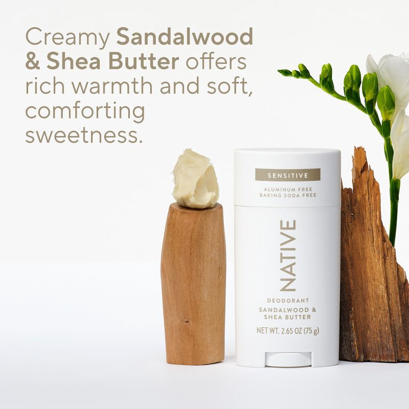 slide 4 of 10, Native Sensitive Solid Deodorant for Men & Women - Sandalwood & Shea - Aluminum & Baking Soda Free - 2.65oz, 2.65 oz