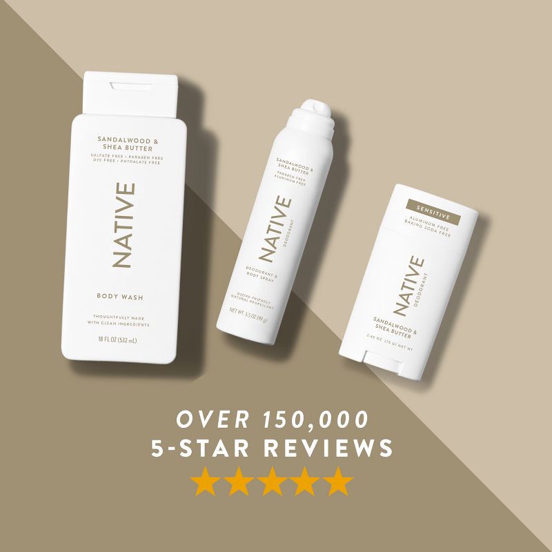 slide 5 of 9, Native Sensitive Solid Deodorant for Men & Women - Sandalwood & Shea - Aluminum & Baking Soda Free - 2.65oz, 2.65 oz