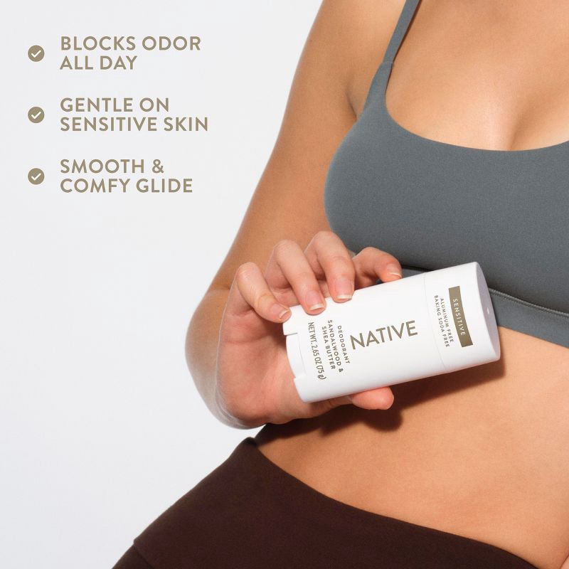 slide 7 of 10, Native Sensitive Solid Deodorant for Men & Women - Sandalwood & Shea - Aluminum & Baking Soda Free - 2.65oz, 2.65 oz