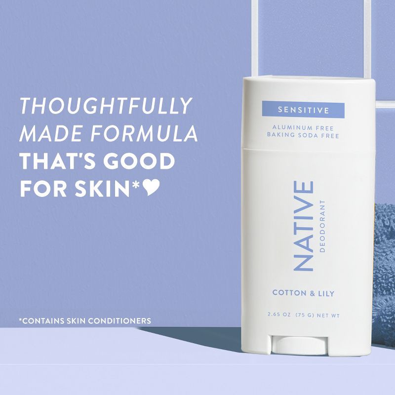 slide 5 of 10, Native Sensitive Solid Deodorant for Women & Men - Cotton & Lily - Aluminum & Baking Soda Free - 2.65oz, 2.65 oz