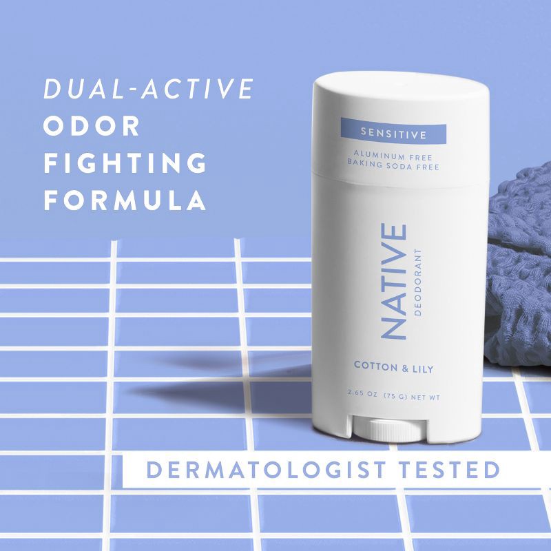 slide 7 of 10, Native Sensitive Solid Deodorant for Women & Men - Cotton & Lily - Aluminum & Baking Soda Free - 2.65oz, 2.65 oz