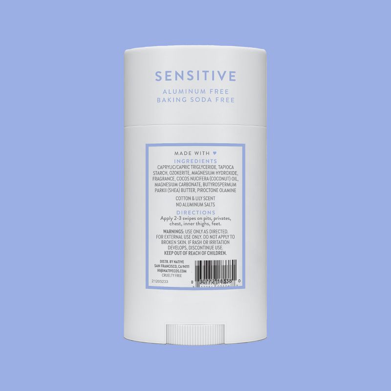 slide 9 of 10, Native Sensitive Solid Deodorant for Women & Men - Cotton & Lily - Aluminum & Baking Soda Free - 2.65oz, 2.65 oz