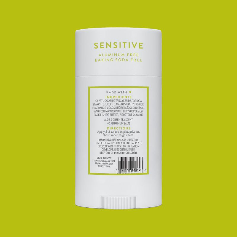 slide 2 of 9, Native Sensitive Solid Deodorant for Women & Men - Aloe & Green Tea - Aluminum & Baking Soda Free - 2.65oz, 2.65 oz