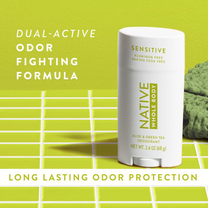 slide 7 of 9, Native Sensitive Deodorant for Women & Men - Aloe & Green Tea - Aluminum & Baking Soda Free - 2.65oz, 2.65 oz