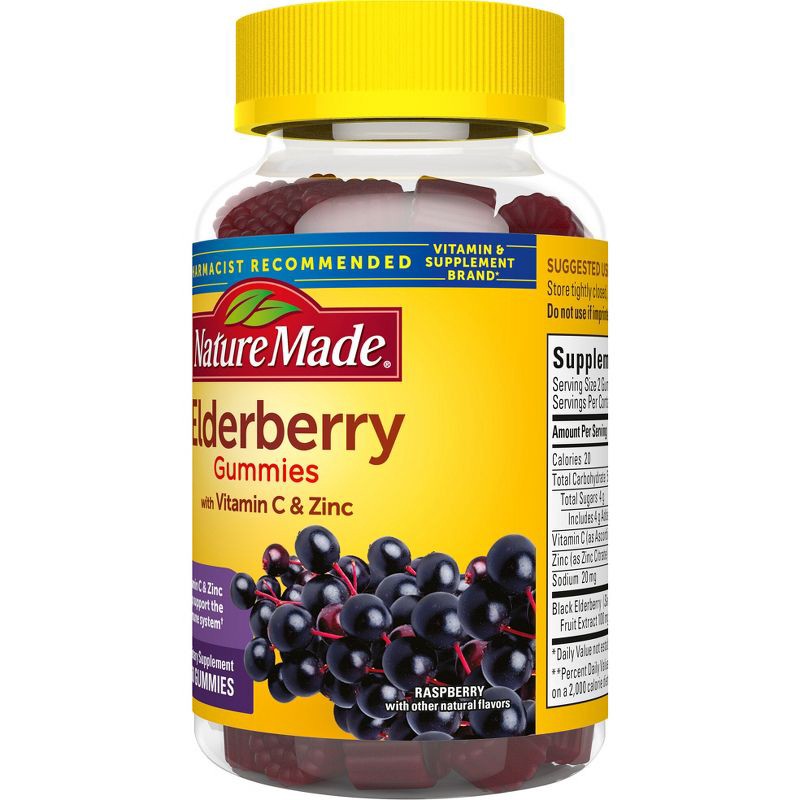 slide 2 of 10, Nature Made Elderberry with Vitamin C and Zinc for Immune Support Gummies - Raspberry Flavor - 60ct, 60 ct