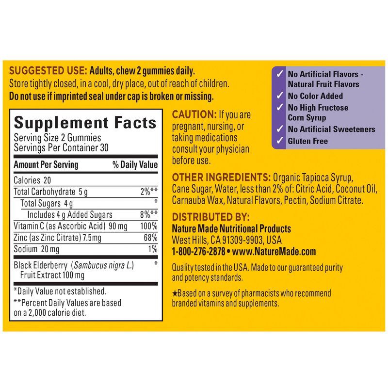slide 2 of 11, Nature Made Elderberry with Vitamin C and Zinc for Immune Support Gummies - Raspberry Flavor - 60ct, 60 ct
