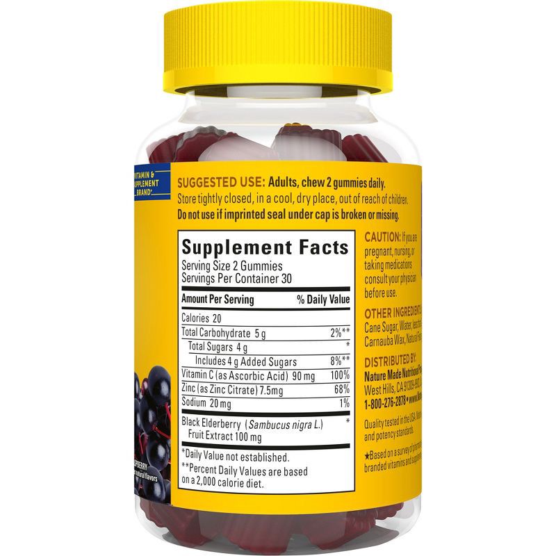 slide 3 of 10, Nature Made Elderberry with Vitamin C and Zinc for Immune Support Gummies - Raspberry Flavor - 60ct, 60 ct