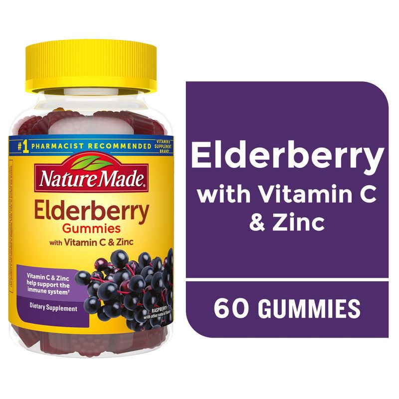 slide 7 of 11, Nature Made Elderberry with Vitamin C and Zinc for Immune Support Gummies - Raspberry Flavor - 60ct, 60 ct