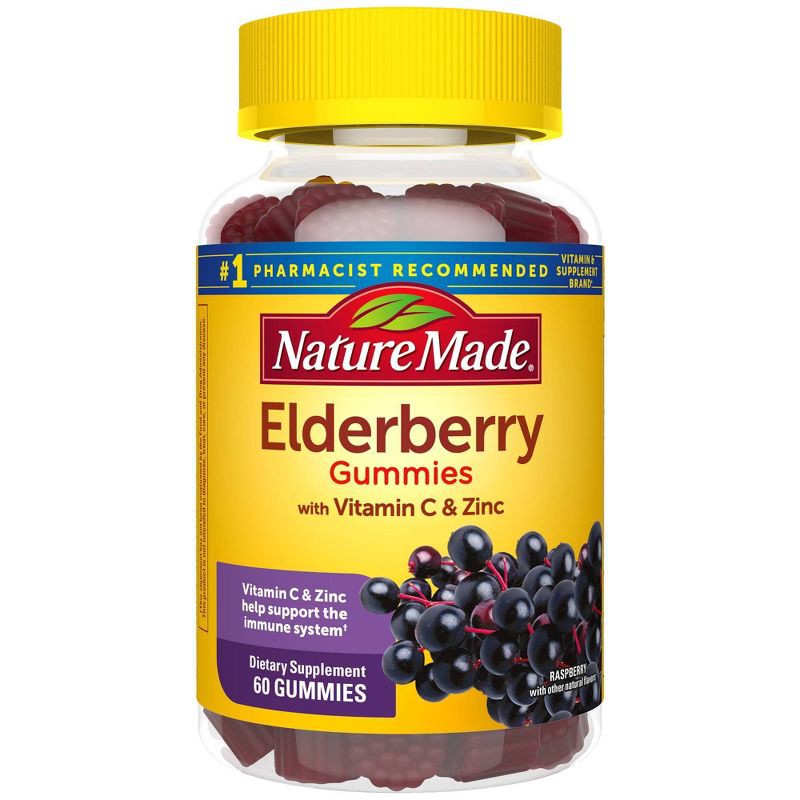 slide 7 of 10, Nature Made Elderberry with Vitamin C and Zinc for Immune Support Gummies - Raspberry Flavor - 60ct, 60 ct