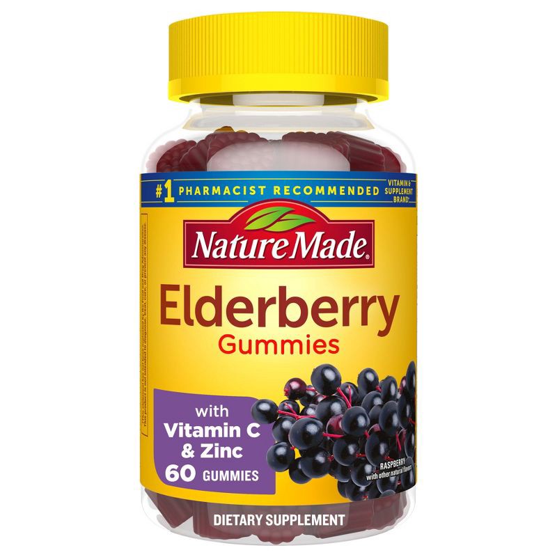 slide 1 of 10, Nature Made Elderberry with Vitamin C and Zinc for Immune Support Gummies - Raspberry Flavor - 60ct, 60 ct