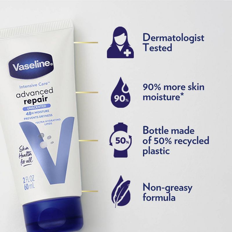 slide 7 of 7, Vaseline Intensive Care Moisturizing Advance Repair Body Lotion - Unscented - 2 fl oz, 2 fl oz