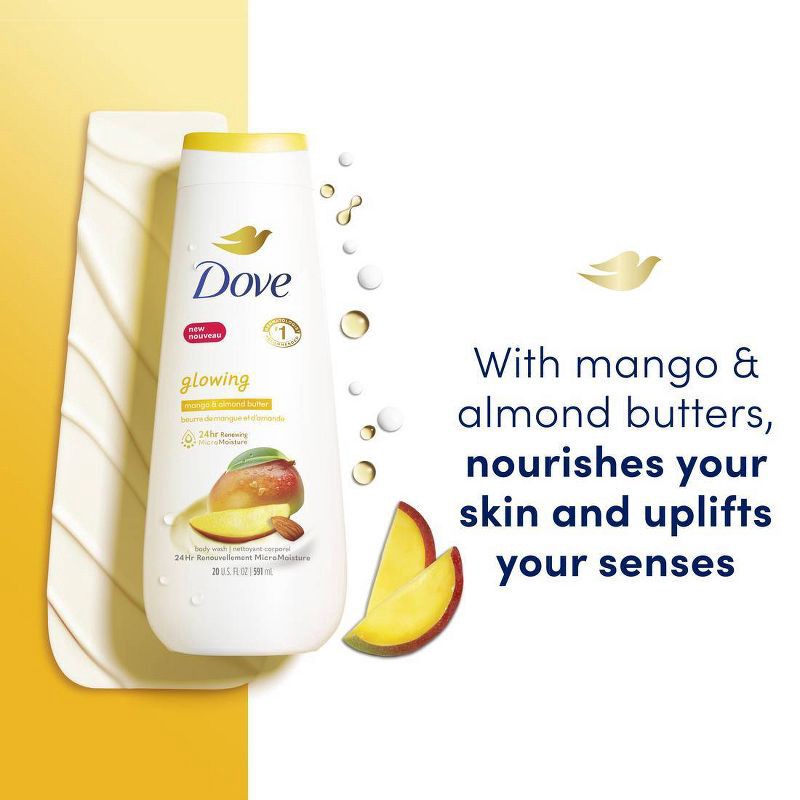 slide 4 of 16, Dove Beauty Dove Glowing Body Wash - Mango & Almond Butters - 20 fl oz, 20 fl oz