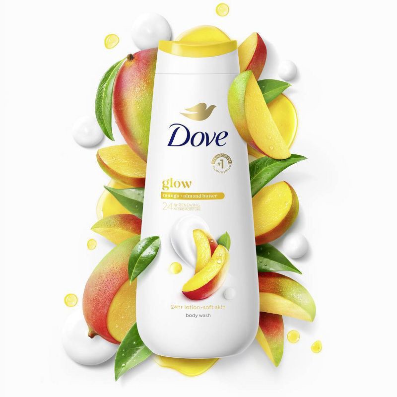 slide 11 of 11, Dove Beauty Dove Glow Body Wash - Mango & Almond Butters 24hr Lotion-Soft Skin - 20 fl oz, 20 fl oz