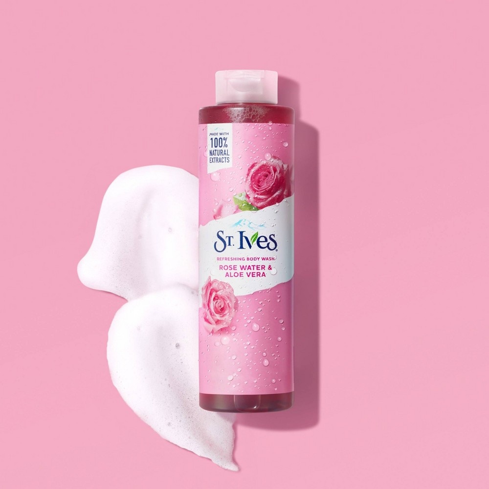 slide 9 of 9, St. Ives Rose Water & Aloe Vera Plant-Based Natural Body Wash Soap, 22 fl oz