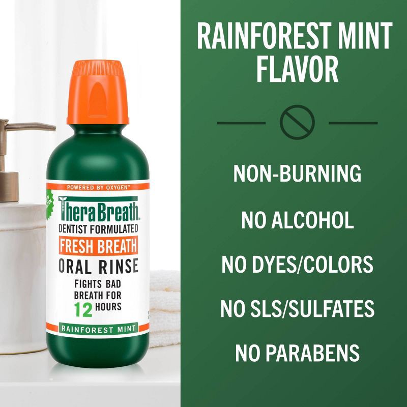 slide 5 of 10, TheraBreath Fresh Breath Mouthwash Alcohol-Free - Rainforest Mint - 16 fl oz, 16 fl oz