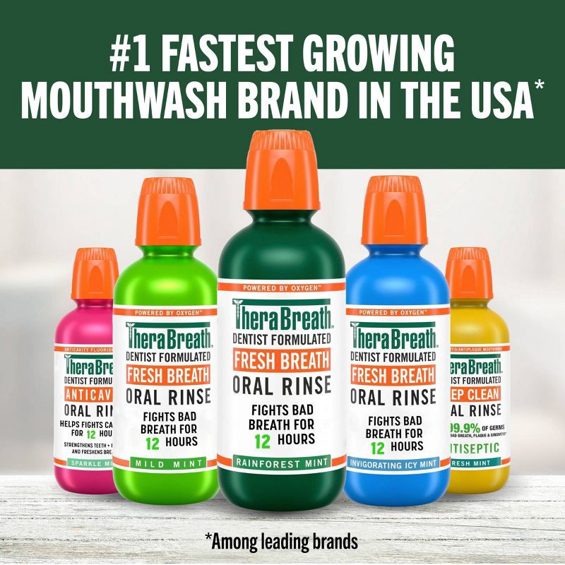 slide 8 of 10, TheraBreath Fresh Breath Mouthwash Alcohol-Free - Rainforest Mint - 16 fl oz, 16 fl oz