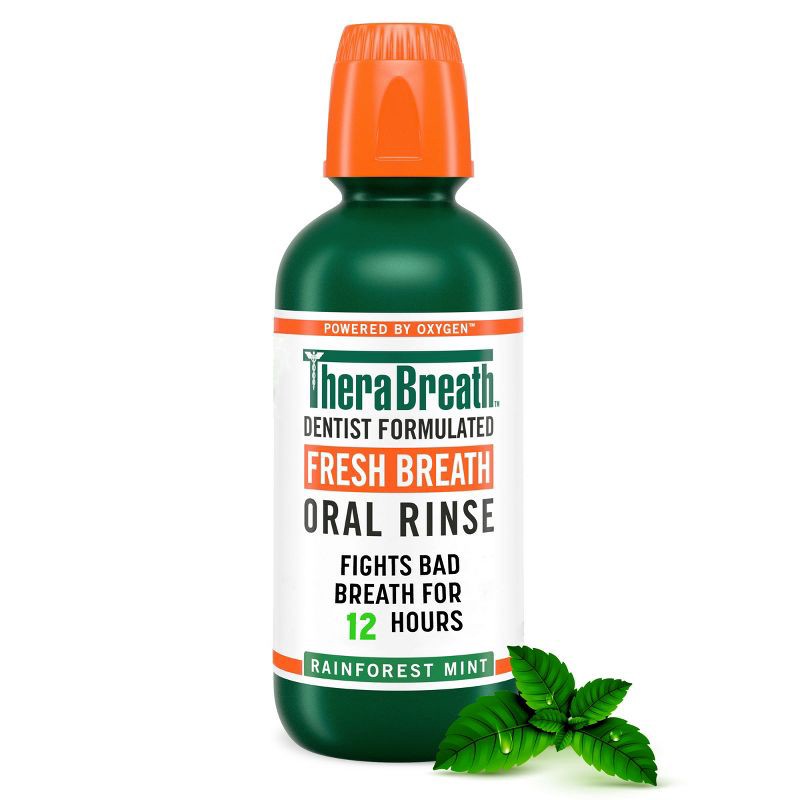 slide 1 of 9, TheraBreath Fresh Breath Mouthwash Alcohol-Free - Rainforest Mint - 16 fl oz, 16 fl oz