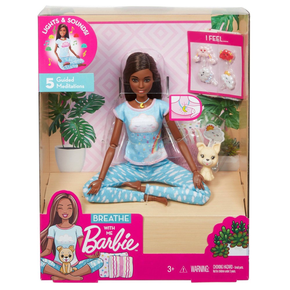 slide 2 of 6, Barbie Breathe With Me Meditation Brunette Doll, 1 ct