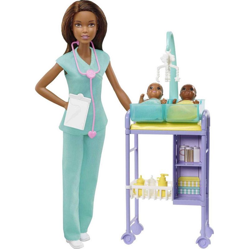 slide 1 of 6, Barbie You Can Be Anything Baby Doctor Brunette Doll and Playset, 1 ct