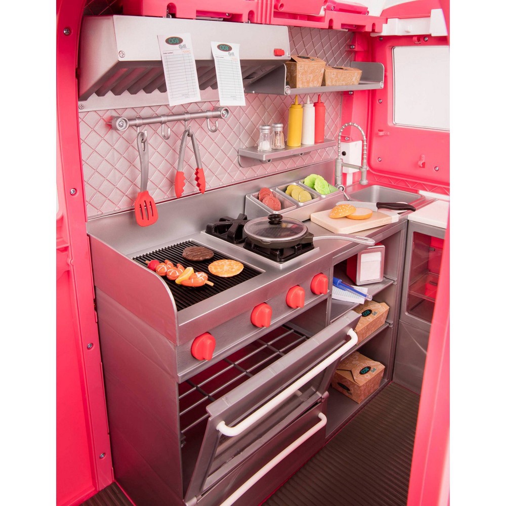 slide 3 of 8, Our Generation Grill to Go Food Truck Playset with Electronics for 18" Dolls - Pink, 1 ct