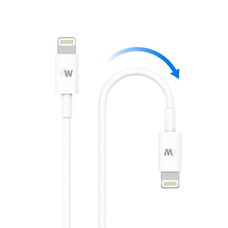 slide 4 of 7, Just Wireless 2.4A/12W 1-Port USB-A Wall Charger with 5' TPU Lightning to USB-A Cable - White, 1 ct