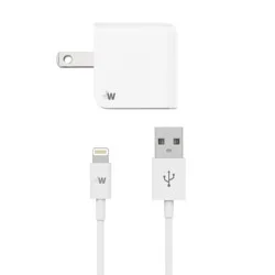 Just Wireless 2.4A/12W 1-Port USB-A Wall Charger with 5' TPU Lightning to USB-A Cable - White