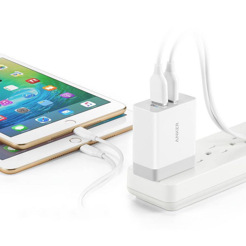 slide 4 of 5, Anker 2-Port PowerPort 24W Wall Charger - White, 1 ct