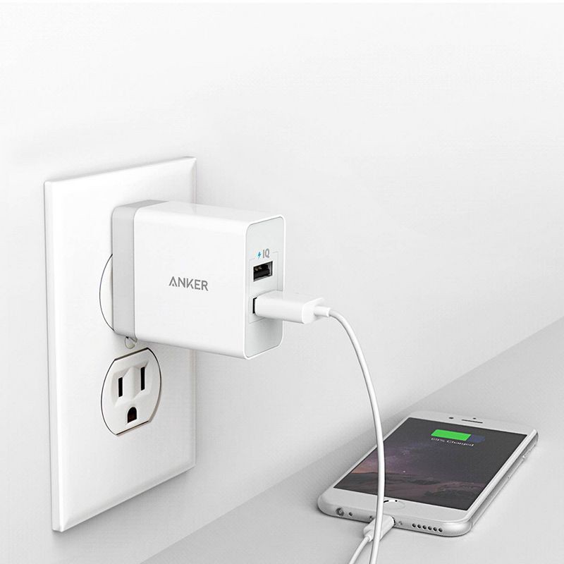slide 5 of 5, Anker 2-Port PowerPort 24W Wall Charger - White, 1 ct