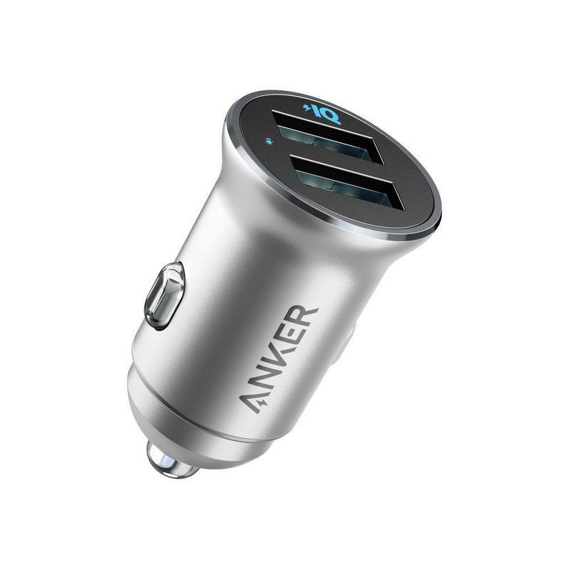 slide 1 of 4, Anker 2-Port PowerDrive 24W Car Charger - Silver: USB Adapter Compatible with Android & iPhone, 1 ct